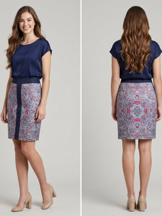 Brooks Brothers Dresses & Skirts - Brooks Brothers 100% Silk Paisley print Pencil Skirt Navy Red White Size 2 Lined